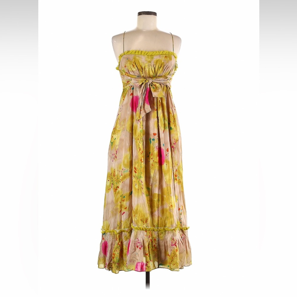 DVF Diane Von Furstenburg Chartreuse Pink Floral Silk Dress - 8